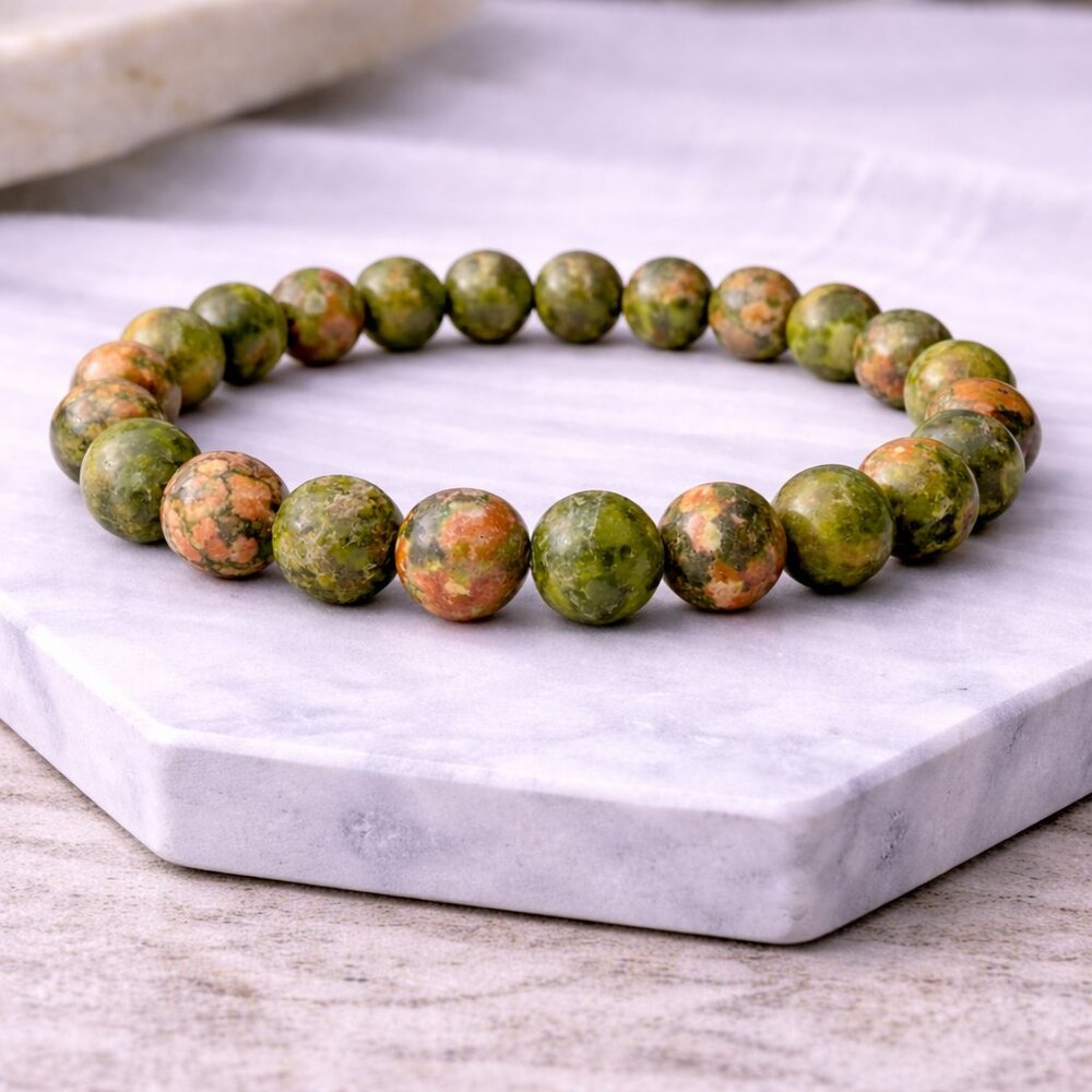 Unakite Gemstone Bracelet 8mm Beads Stretch Crystal Healing Jewelry
